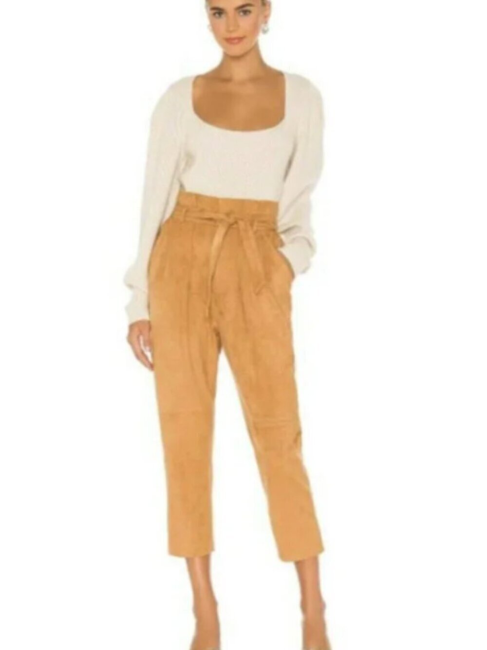 Free People Nightfall Pants • Size 0 Belted High Waist Faux Suede